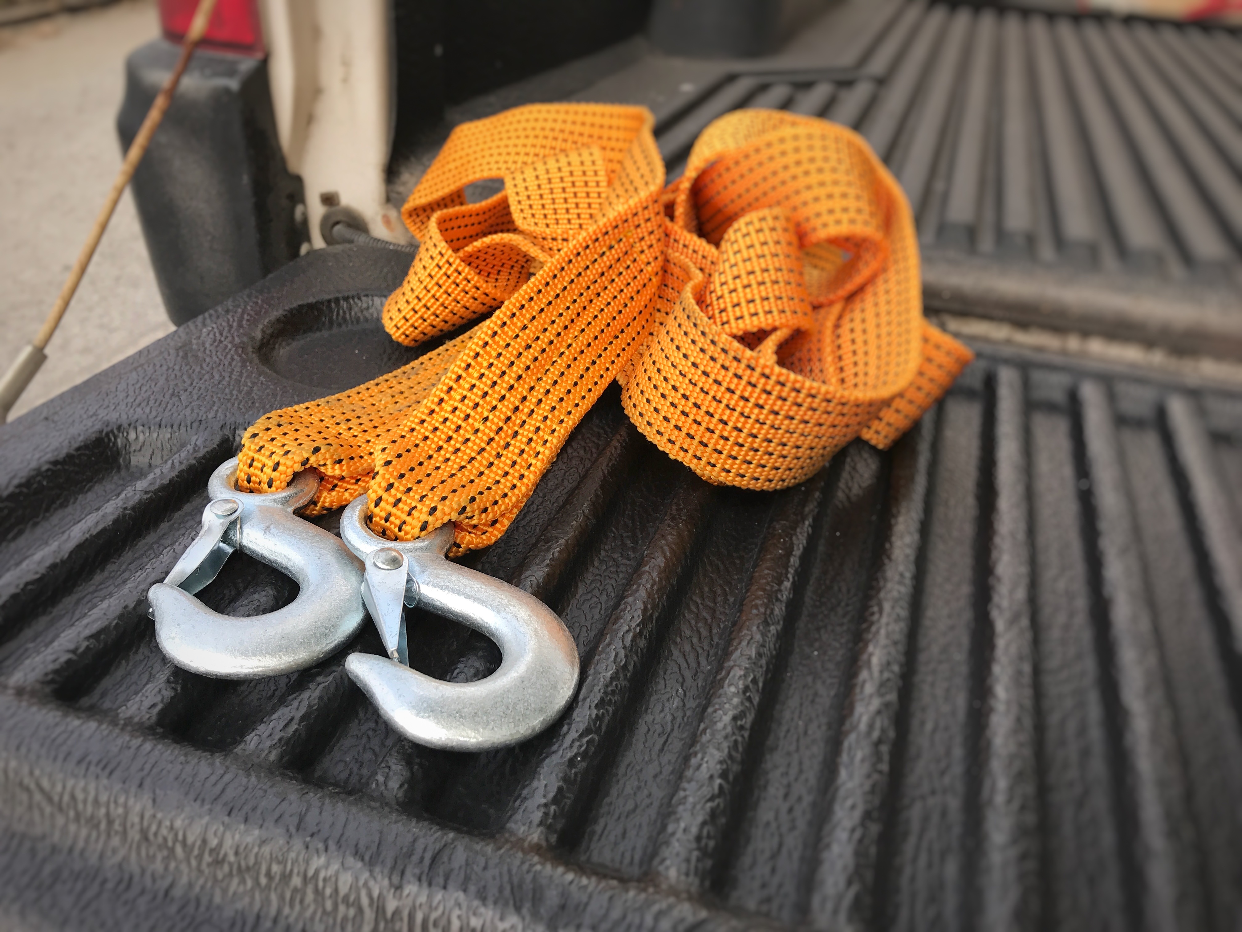 tow straps on truck bed